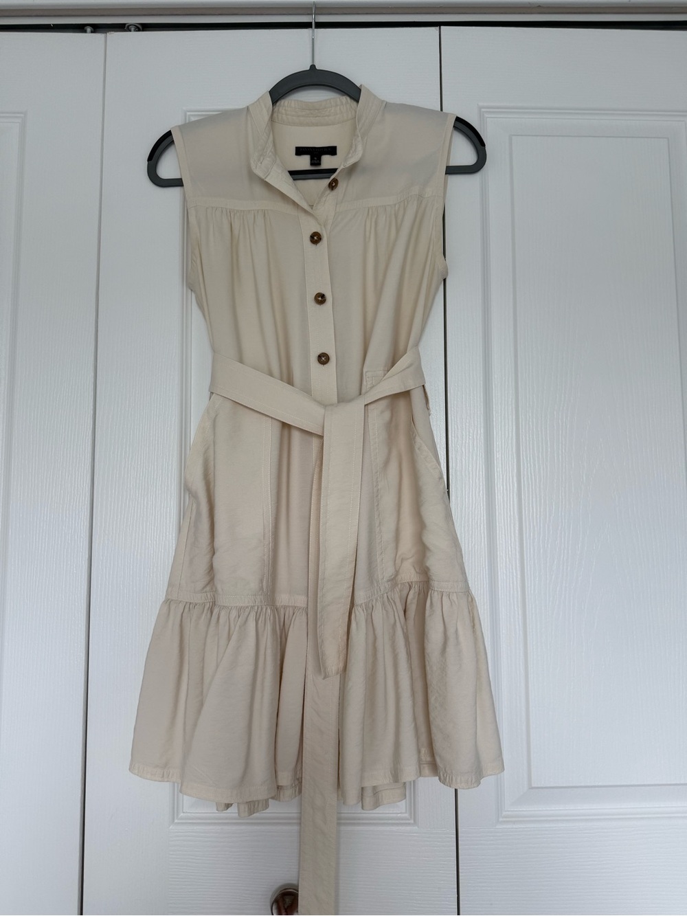 NWOT Banana Republic Sleeveless Cream Button-Front Belted Mini Dress, S